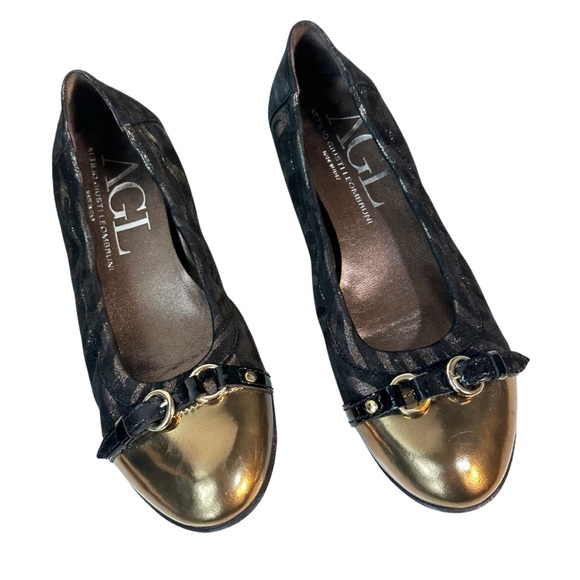 AGL women’s Ballet flats Zebra Leather Size: 37.5 Color: Black bronze shimmer. - Picture 1 of 10